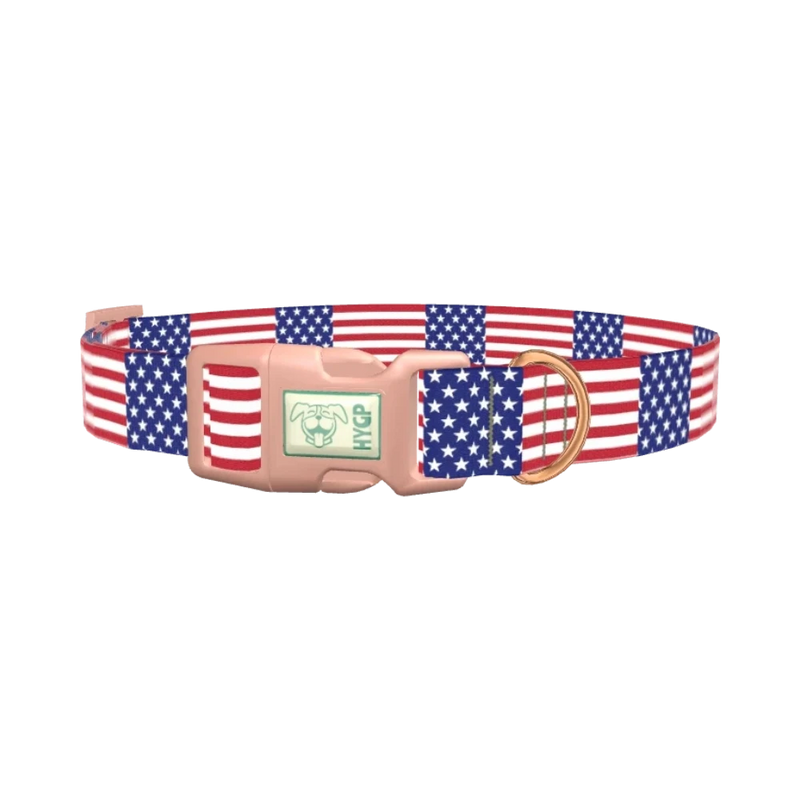 Patriotic American Flag Dog Collar - plastic rose gold