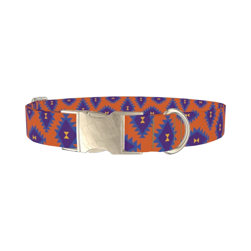 Orange Geometric Diamond Dog Collar - metal silver