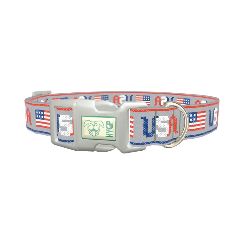 Patriotic USA Flag Dog Collar - plastic silver