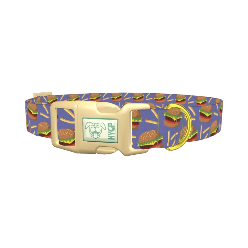 Burger and Fries Dog Collar - plastic gold