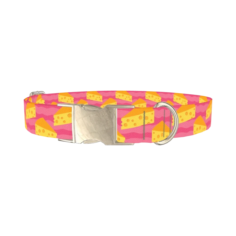 Pink Cheese Slice Dog Collar - metal silver