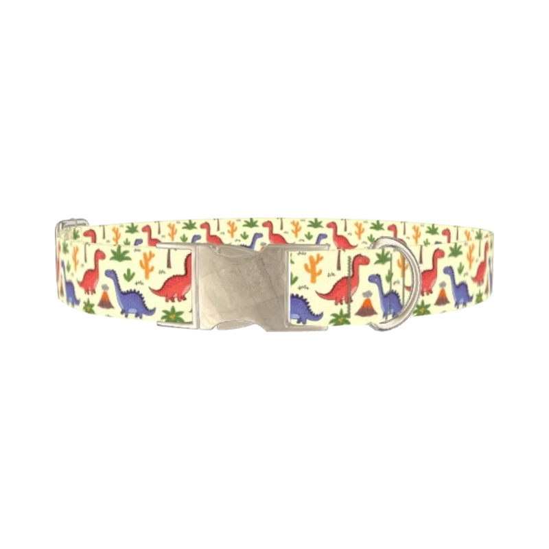 Dinosaur Volcano Dog Collar - metal silver