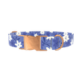 Blue Floral Pattern Dog Collar - metal rose gold