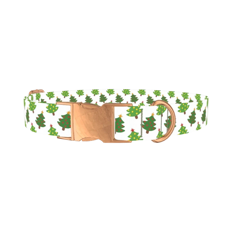 Festive Tree Pattern Dog Collar - metal rose gold