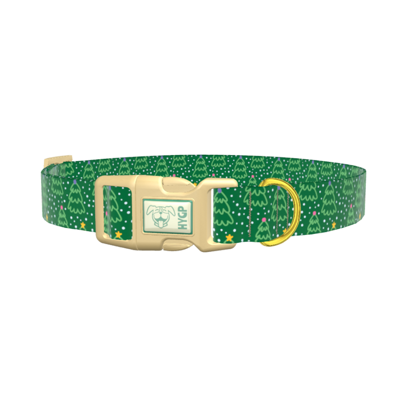Green Christmas Tree Dog Collar - plastic gold