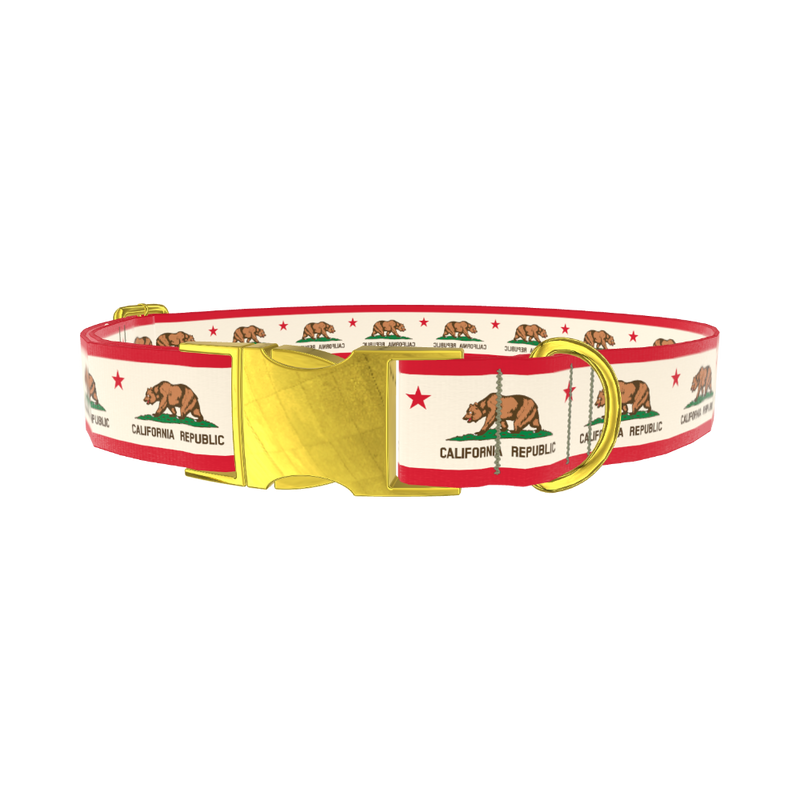 California Republic Flag Dog Collar - metal silver