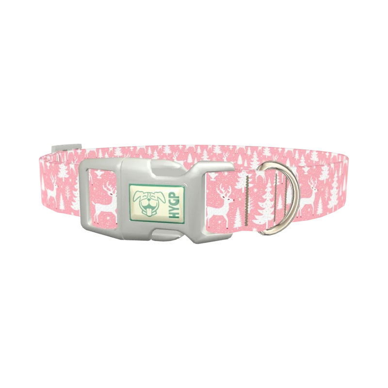 Pink Reindeer Forest Dog Collar - plastic silver