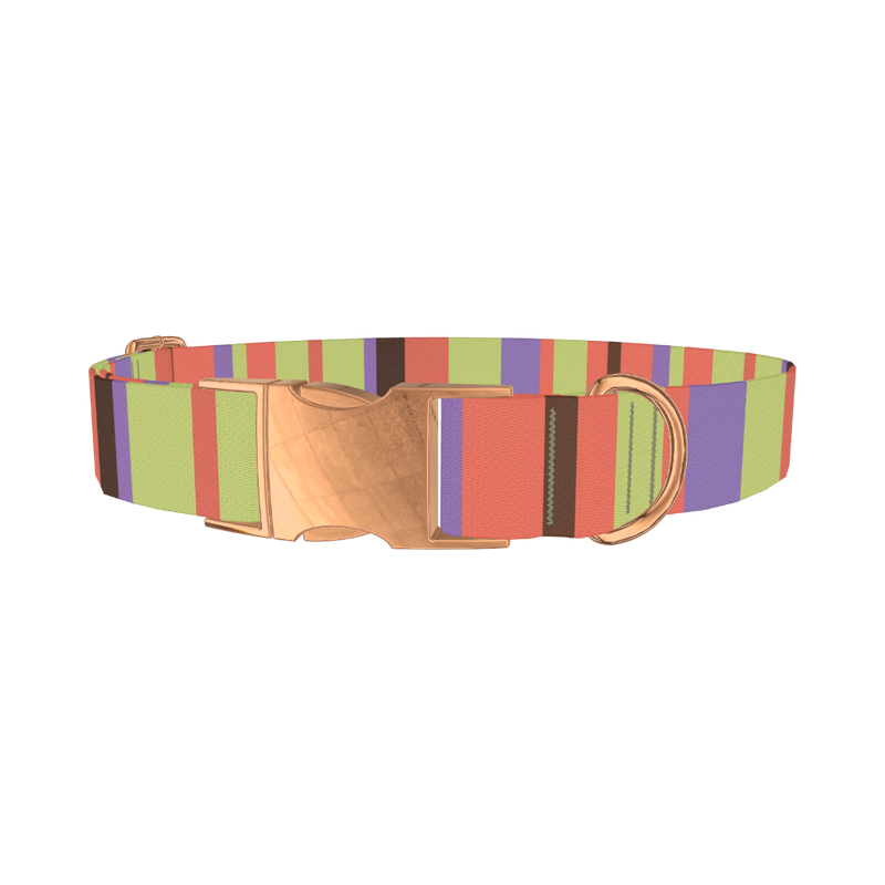 Green Striped Dog Collar - metal rose gold
