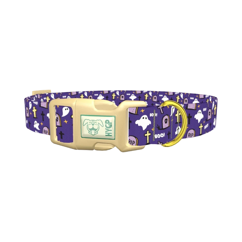 Purple Graveyard Halloween Dog Collar - plastic gold