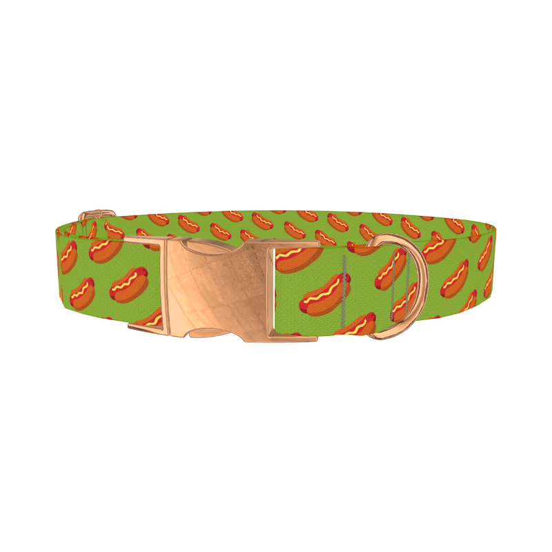 Hot Dog Pattern Dog Collar - metal rose gold