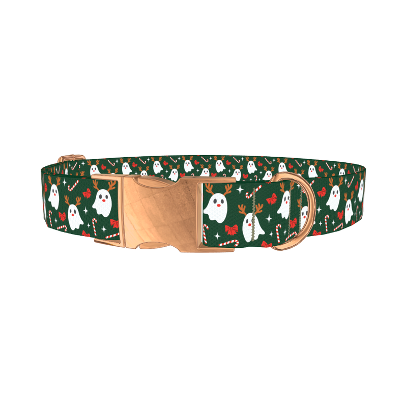 Christmas Ghost Deer Dog Collar - metal rose gold
