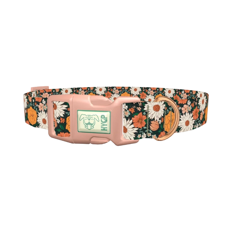 Dark Multicolor Floral Dog Collar - plastic rose gold