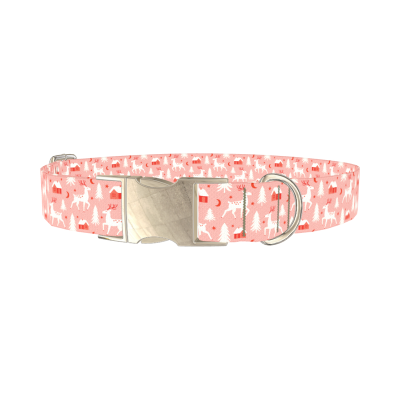 Christmas Deer Forest Dog Collar - metal silver