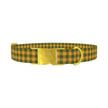 Green Yellow Checkered Dog Collar - metal gold