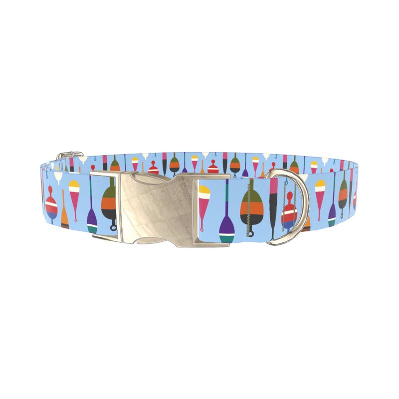 Fishing Bobber Pattern Dog Collar - metal gold
