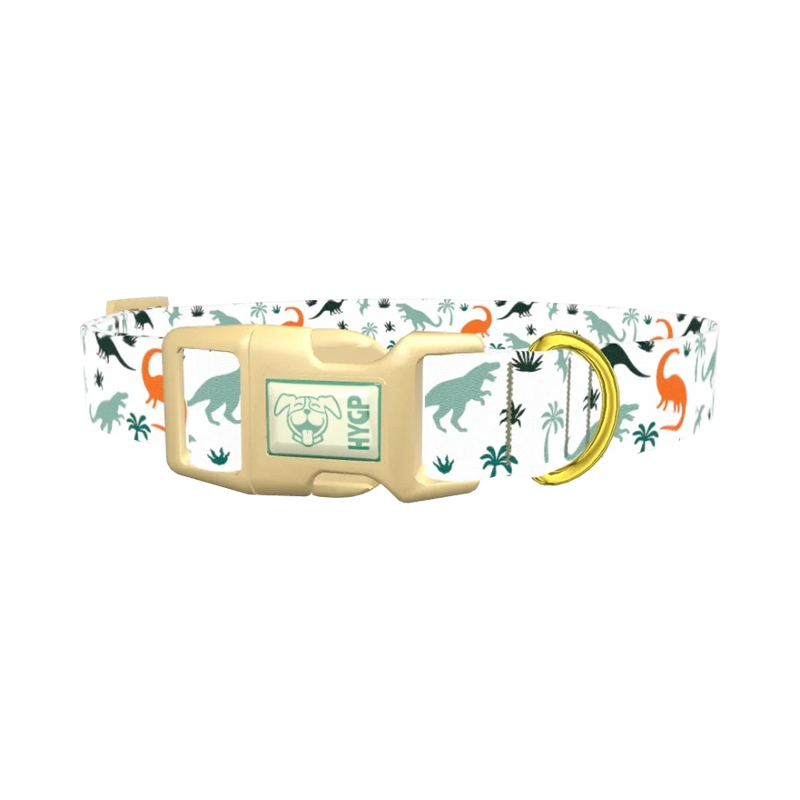 Dinosaur Jungle Dog Collar - plastic gold
