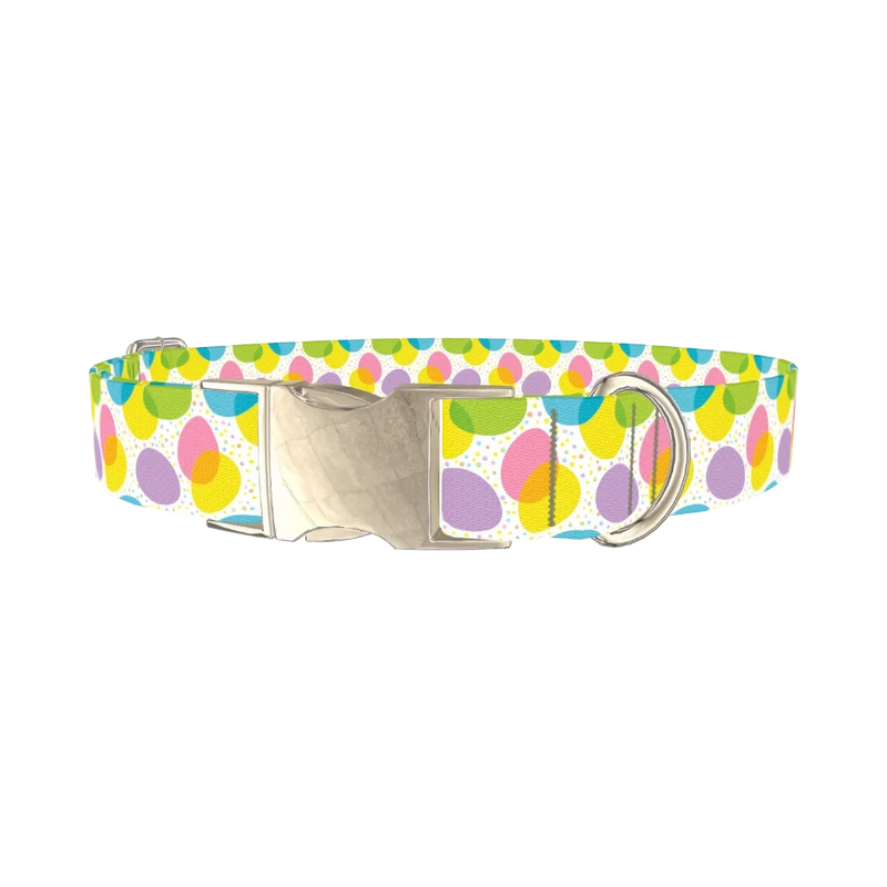 Colorful Easter Egg Pattern Dog Collar - metal silver