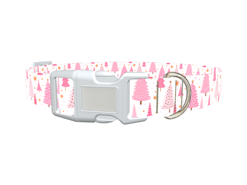 Pink Festive Trees Dog Collar