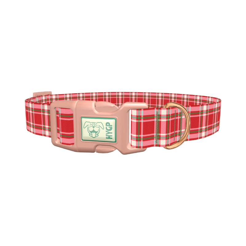 Light Red Plaid Dog Collar - plastic rose gold