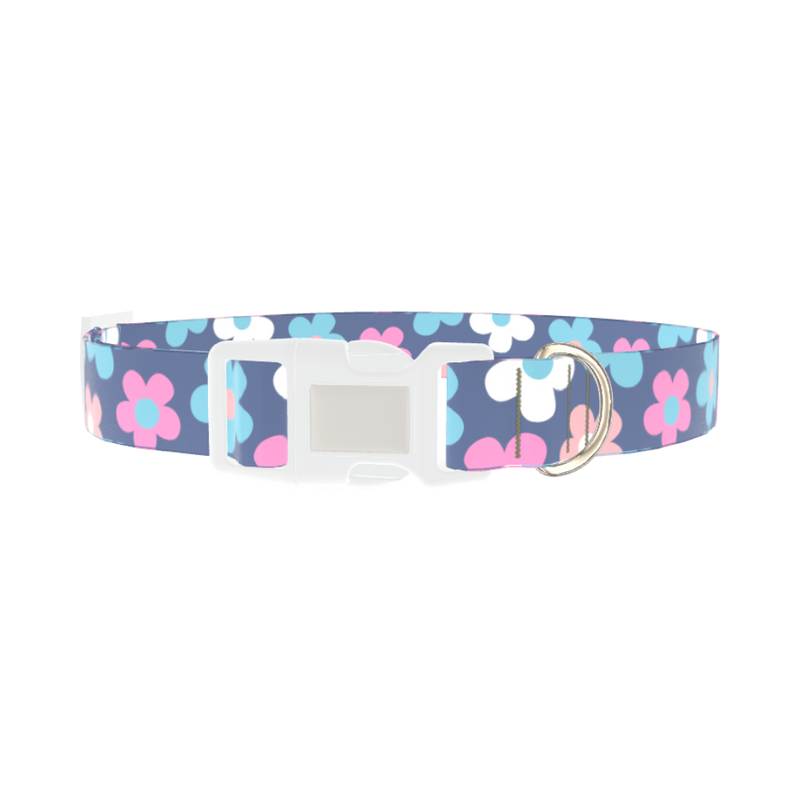 Retro Flower Dog Collar - plastic silver