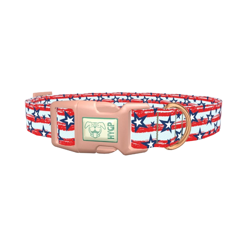 Patriotic Stripes Stars Dog Collar - plastic rose gold