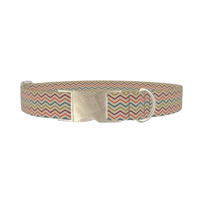 Geometric Zigzag Dog Collar - metal silver