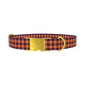 Plaid Orange Dog Collar - metal gold