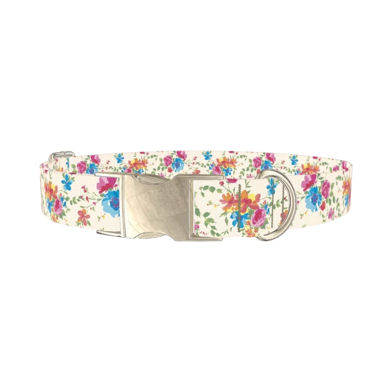 Colorful Floral Bouquet Dog Collar - metal silver