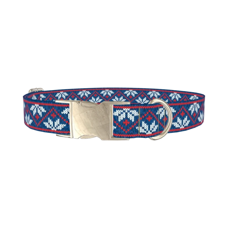 Christmas Knitted Stars Dog Collar - metal silver