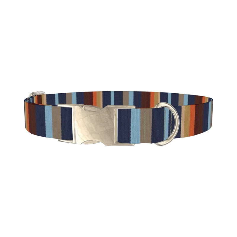 Striped Geometric Dog Collar - metal silver