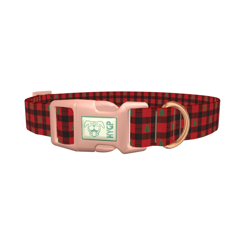 Christmas Plaid Dog Collar - plastic rose gold