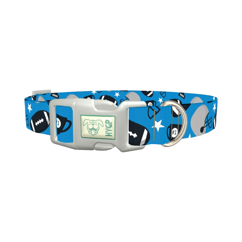 Blue Striped Football Dog Collar - plastic silver