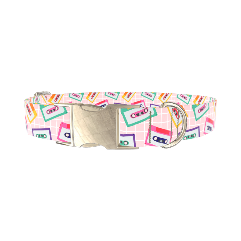 Retro Cassette Dog Collar - metal silver