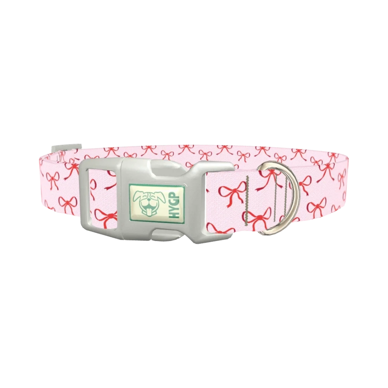 Red Bow Pattern Dog Collar - plastic silver