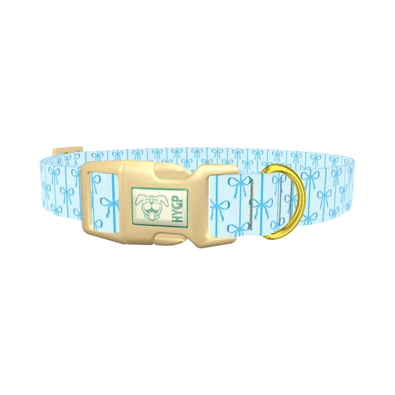 Blue Ribbon Bow Dog Collar - plastic gold