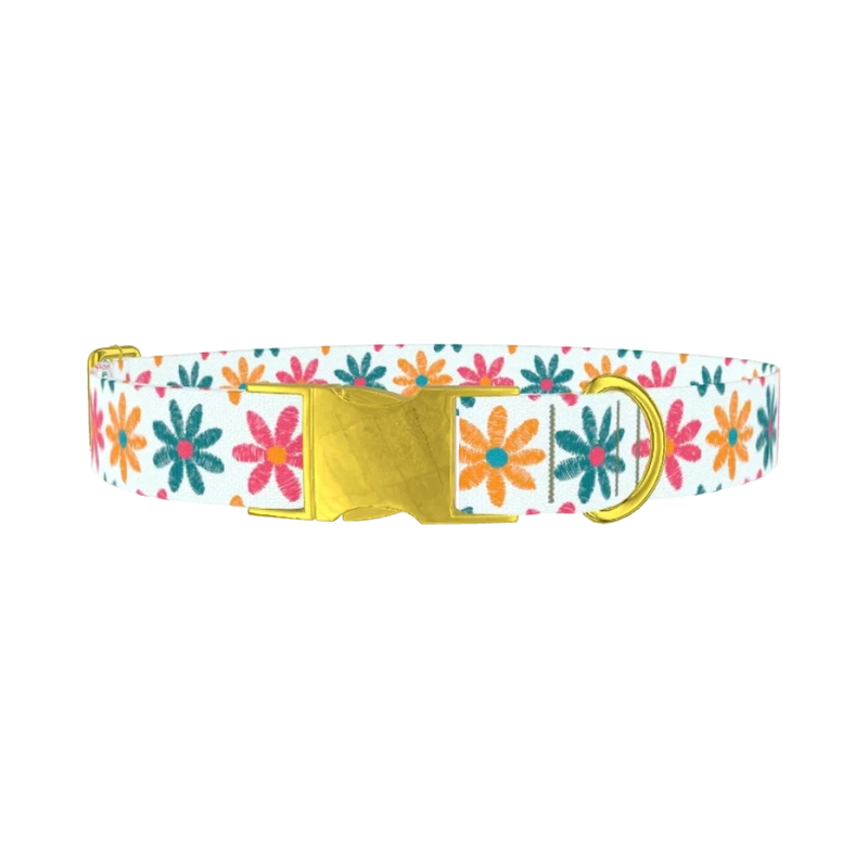 Floral Sketch Dog Collar - metal gold