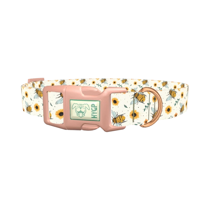 Bee and Sunflower Dog Collar - plastic rose gold