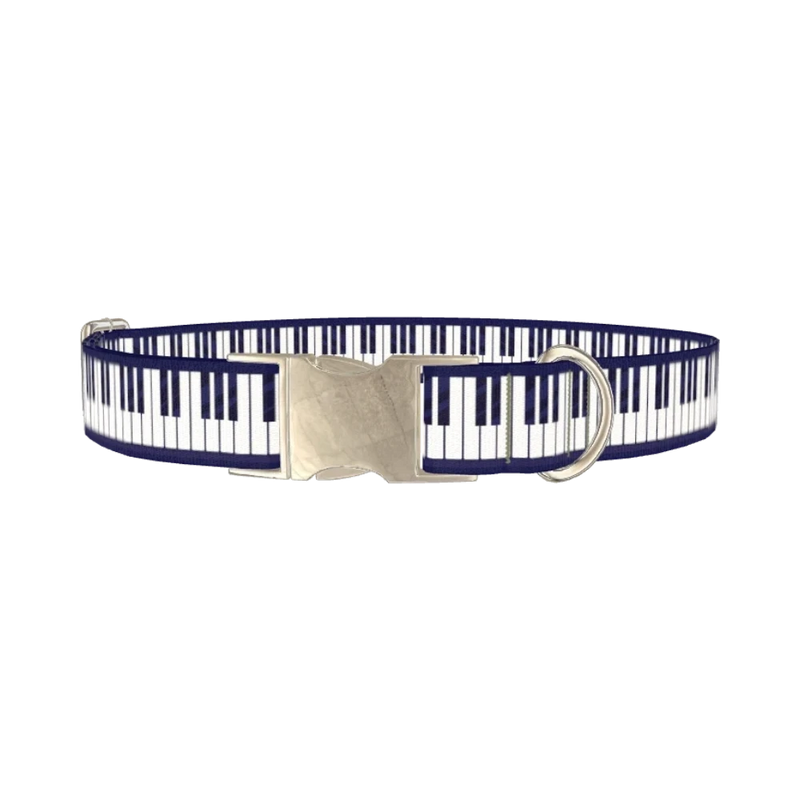 Piano Key Pattern Dog Collar - metal silver