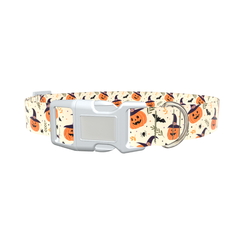 Witchy Pumpkin Halloween Dog Collar - plastic gold
