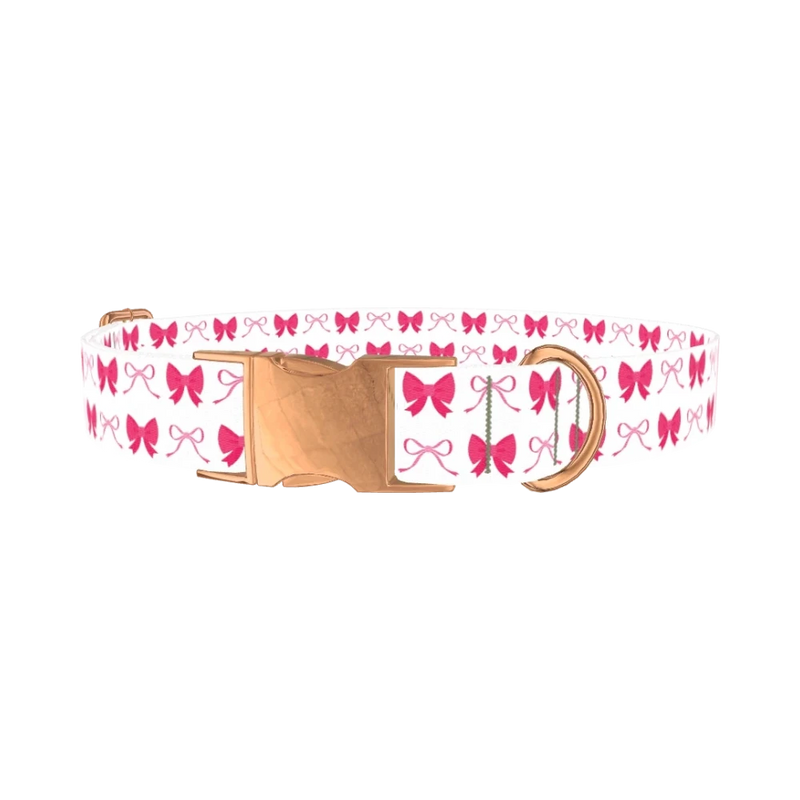 Pink Ribbon Dog Collar - metal rose gold