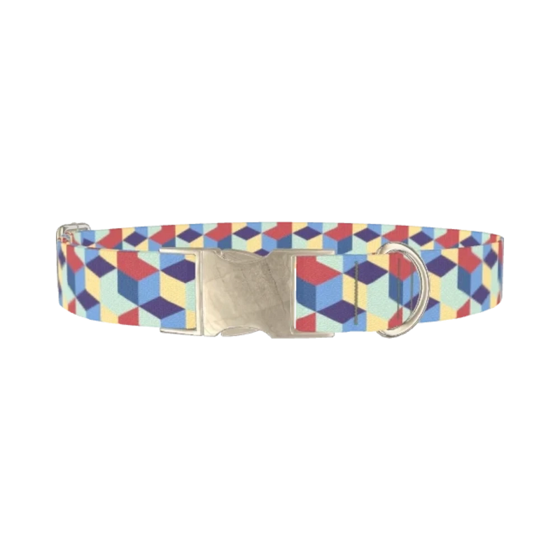 Geometric Retro Dog Collar - metal silver