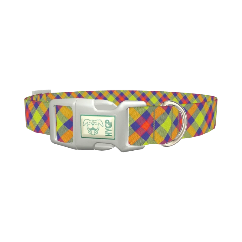 Colorful Plaid Dog Collar - plastic silver
