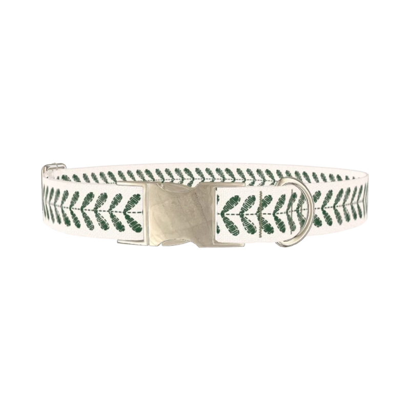 Geometric Leaf Dog Collar - metal silver