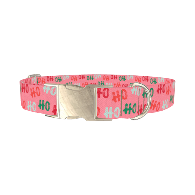 Christmas Ho Ho Pink Dog Collar - metal silver