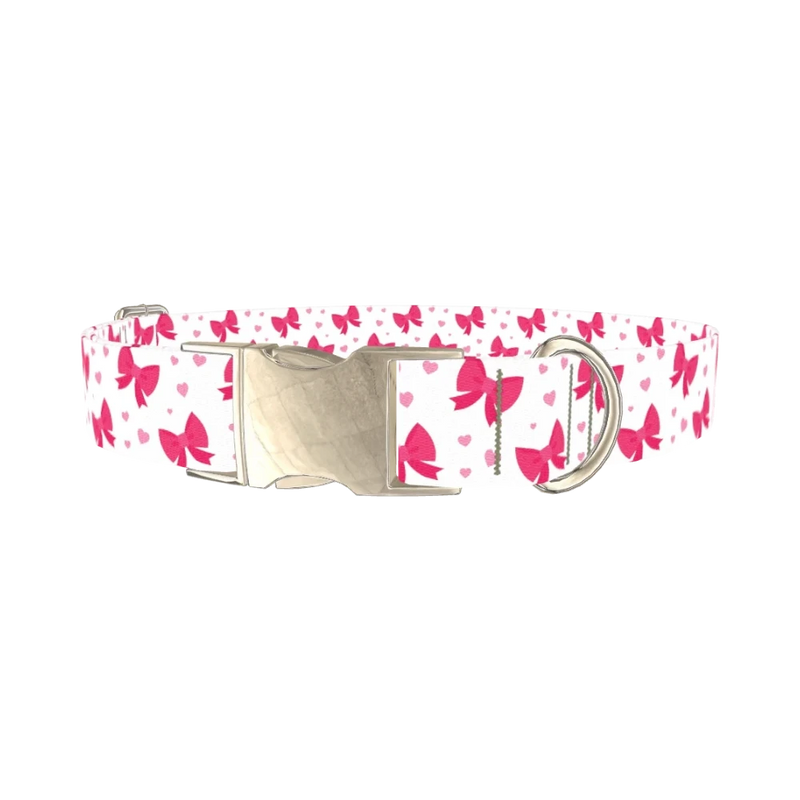 Valentine Heart Ribbon Dog Collar - metal silver