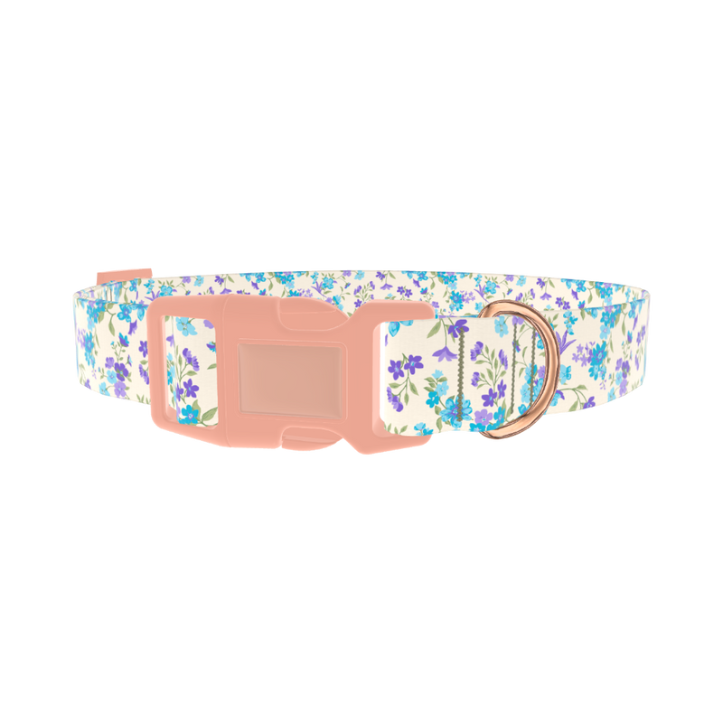 Blue Purple Floral Dog Collar - plastic rose gold
