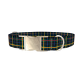 Blue Green Tartan Dog Collar - metal silver