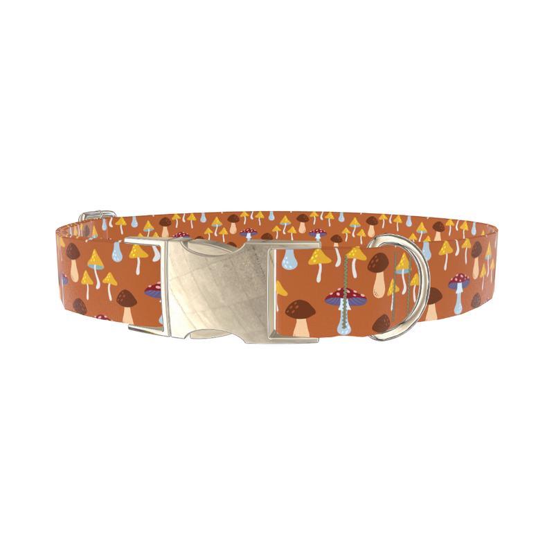 Autumn Mushroom Dog Collar - metal silver