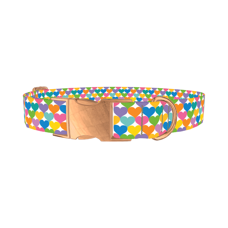 Colorful Heart Dog Collar - metal rose gold