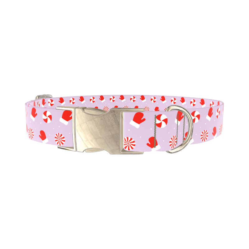 Christmas Mittens Dog Collar - metal silver